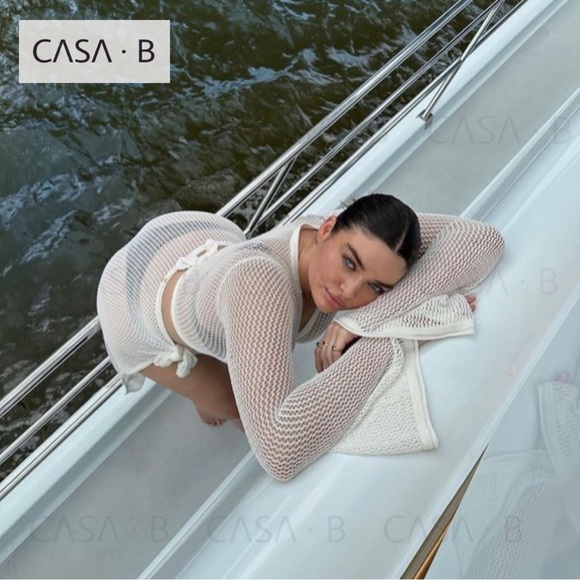 SOON to CASA B| Sinclair Netted Crochet Wrap Top & Maxi Sarong Set Ivory - Picture 16 of 16